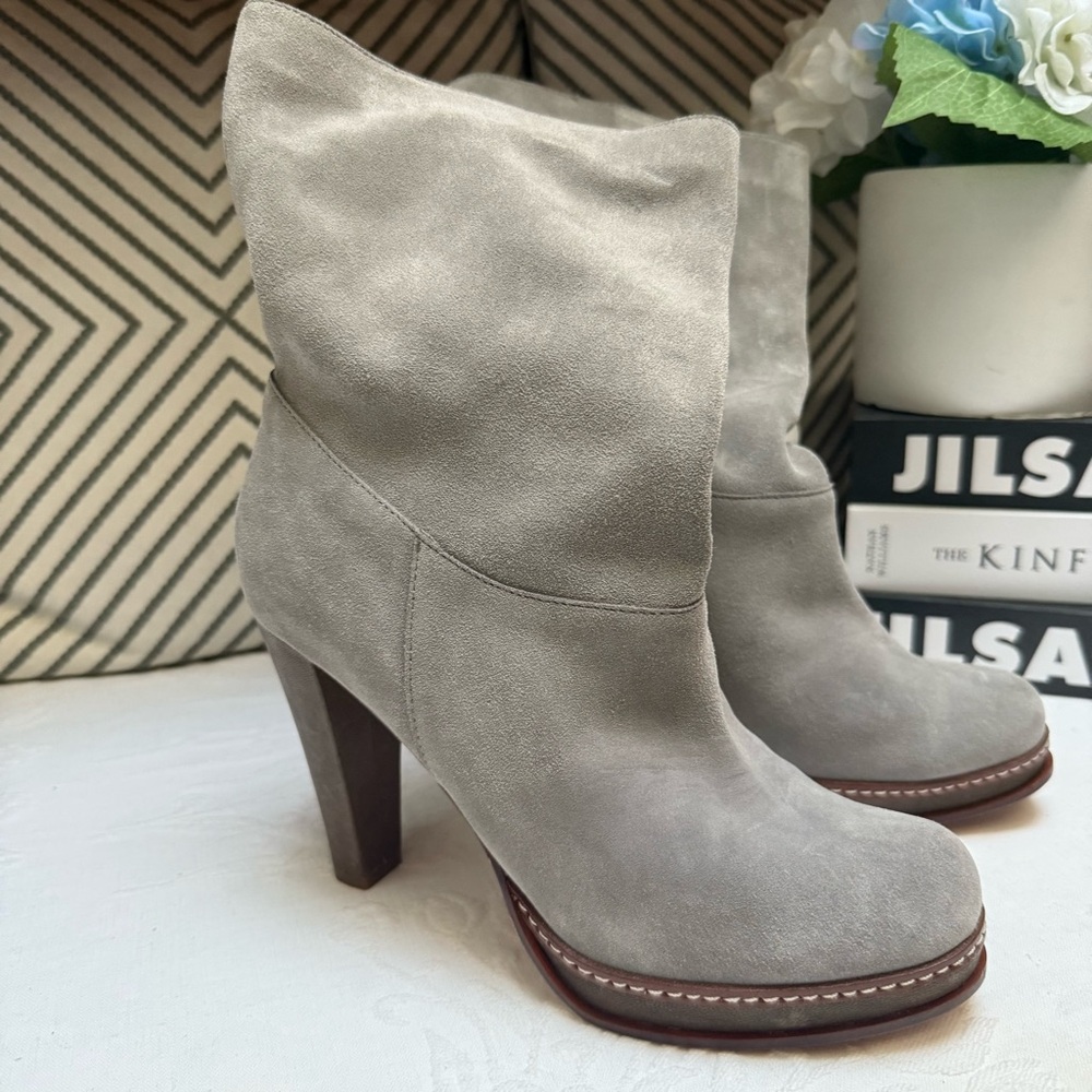 Cole Haan Gray Heeled Boots with Suede Finish